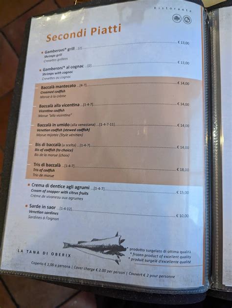 la tana di oberix menu